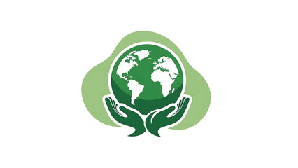 Earth held in hands, green tones, stylized vector illustration
