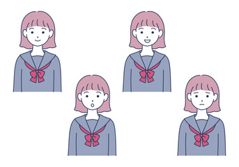 Obraz premium 学生服・セーラー服を着た女の子のイラストセット