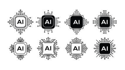 Obraz premium Artificial intelligence circuits and chips a collection of technological design elements