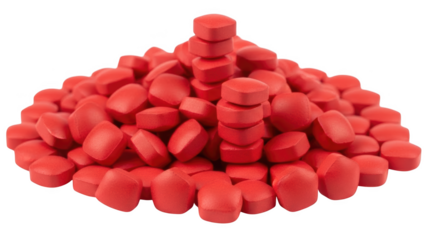 Pile of small red square shaped pills on black background medicine health