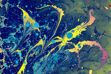 
Traditional Turkish Ebru art background with colorful abstract flowers and liquid ink texture