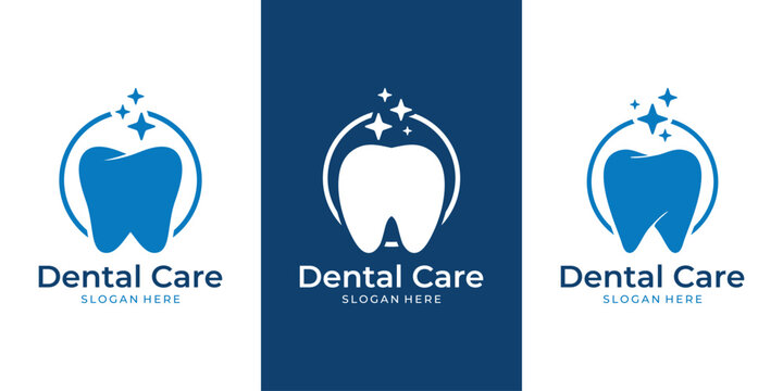 Dental care tooth logo with sparkle icon