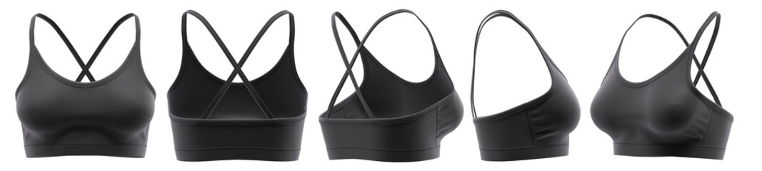 Sports Bra Gym Style, Criss Cross Back, Plain Blank Activewear, Mockup Ready, Black 