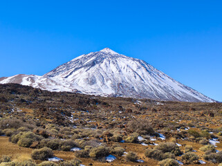 Snowy Mount Teide Volcano Peak