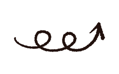 手書きのくるくる矢印 上向き 右向き 上昇