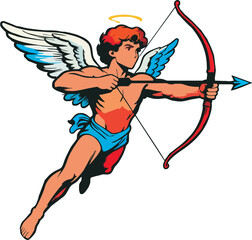 Cupid aiming bow and arrow with focused intent and precision