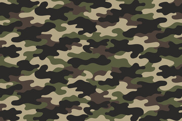 Fototapeta premium Dark woodland camouflage pattern with organic layered shapes in green beige brown and black tones