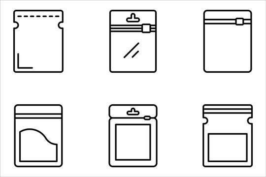 Zip bag icons set. Outline set of vacuum zipper bag, vector illustration on white background