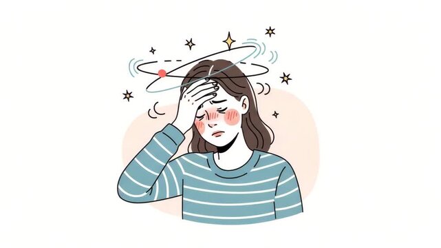 Woman feeling dizzy with stars around her head