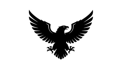 Obraz premium Majestic black silhouette of an aggressive heraldic eagle with fully spread wings and sharp talons, perfect for powerful logo design or emblem use