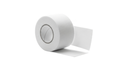 White athletic tape roll with textured surface unrolling against black background sports