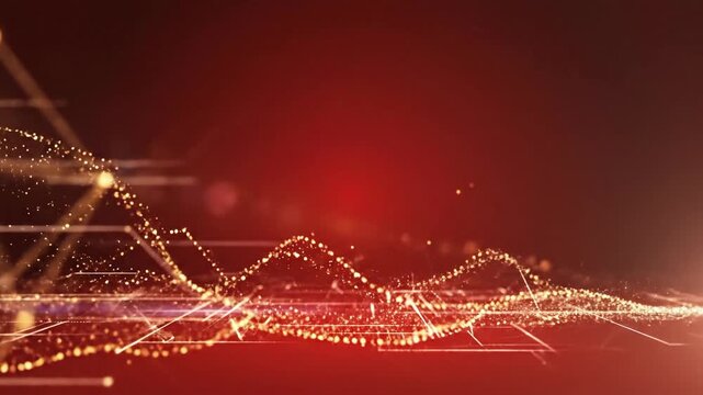 Abstract geometric network of connecting lines on red background