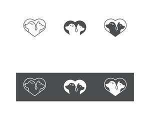 Dog and cat logo design template vector, line of pet logo design suitable for pet shop, store, cafe, business, hotel, veterinary clinic, Domestic animals vector illustration logotype, sign, symbol.