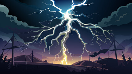 Powerful lightning strike illuminating the night sky