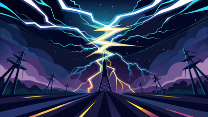 Electric storm over power lines