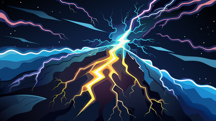 Vibrant lightning storm at night