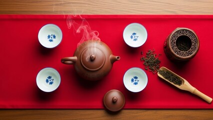 Ser Page coordinatessetup Fortuneagem sallTea Ceremony Setup on Red Cloth.