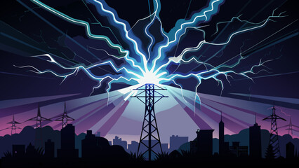 Electricity explosion over cityscape