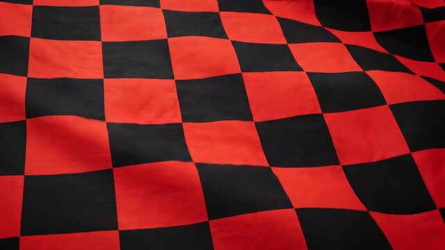 Waving Checkered Flag in Red and Black, Close Up