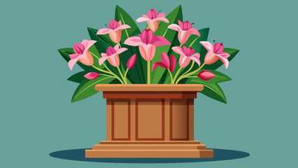 Vibrant pink lilies in a wooden vase