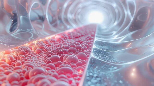 A microfluidic device visualized with a macro lens, showcasing a vibrant red organ-on-a-chip against a blurred background