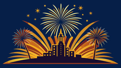 City skyline celebration with fireworks