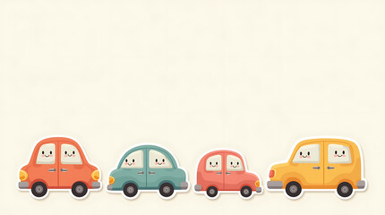 Naklejka premium Cute Smiling Cartoon Car Sticker Set in Pastel Colors