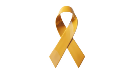 3D Yellow Awareness Ribbon Symbol on Transparent Background