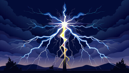 Lightning strikes over mountains