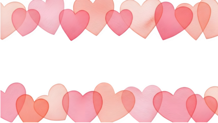 Watercolor Heart Border Frame on Transparent Background