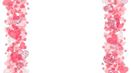 Romantic pink heart borders on white background with copy space