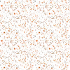 Naklejka premium Seamless Watercolor Floral Pattern with Delicate Spring Flowers and Green Leaves