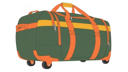Green and orange duffel bag on wheels green duffel bag isolated on a transparent background