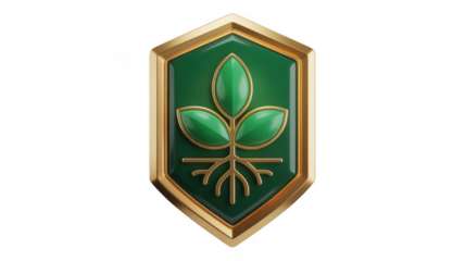 Green and gold plant on shield leaf isolated on a transparent background