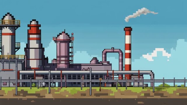 Pixel Art Industrial Factory with Smokestack.