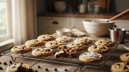Homemade Chocolate Chip Cookies on Baking Tray.