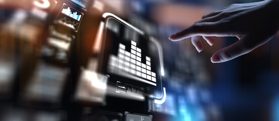 Analysis Data Evaluation and Insights Generation, projection on a virtual screen, Business and Technology Concept.