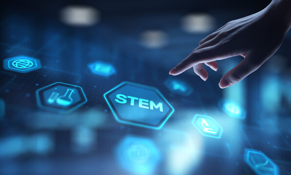 STEM Science, Technology, Engineering, and Mathematics Education, projection on a virtual screen, Business and Technology Concept. - Powered by Adobe