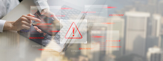 Cybersecurity Threat Alert with Digital Warning Interface.