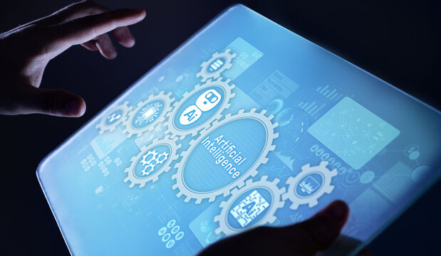 AI artificial intelligence Machine Deep learning Robotisation and automation concept on virtual screen.