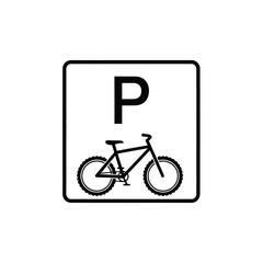 Bicycle parking sign with letter P and bike icon.