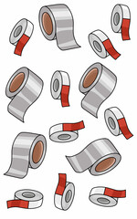 a set of rolls of sello tape with red and white colour. Office stationary object