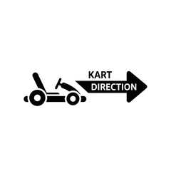 Gokart with KART DIRECTION arrow pointing right black and white illustration.