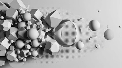 Abstract geometric shapes arranged in a dynamic composition with light and shadow