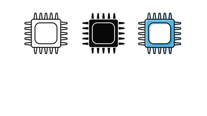 Three integrated circuit icons showing different states or designs