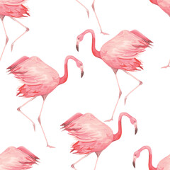 Animal seamless pattern with flamingo. Vector illustration.