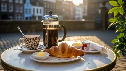 French Breakfast with Croissant and Coffee.