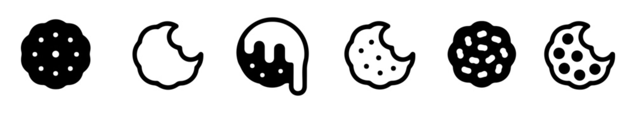 bitten cookie biscuit icon set