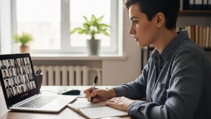 Man Working on Laptop at Desk.