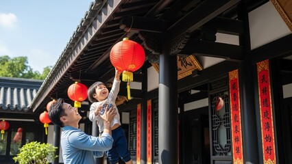 Child Holding Red Lantern During Traditional Asian Festival
